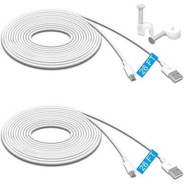 Deco Essentials 2 Pack 26FT Power Extension Cable plus 16 cable hooks