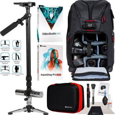 Vivitar VIV-ST-6000-BLK Professional 59" Video Photo Stabilizer Tripod Backpack Bundle