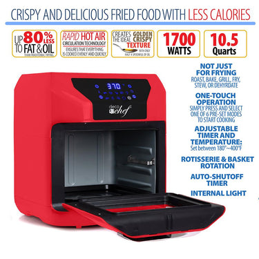 Deco Chef 7-in-1 10.5QT Air Fryer Convection Oven with Display, Red Open Box