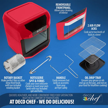 Deco Chef 7-in-1 10.5QT Air Fryer Convection Oven with Display, Red Open Box