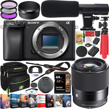 Sony a6400 Mirrorless Camera Body 4K with Sigma 30mm F1.4 DC DN C Lens Kit Bundle