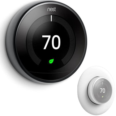Google Nest Learning Thermostat (3rd Gen, Mirror Black) + Thermostat Wall Plate Cover