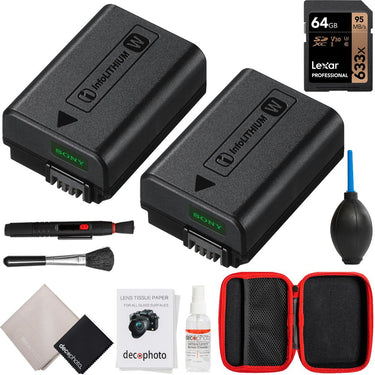 Sony NP-FW50 Rechargeable Battery 2-Pack w/ 64GB Memory Card + Deco Cleaning Kit