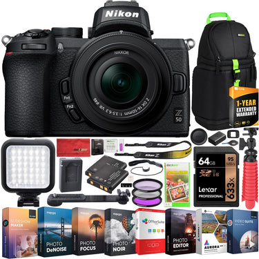 Nikon Z50 Mirrorless Camera 4K Z DX with 16-50mm VR Lens Kit Extended Warranty Bundle