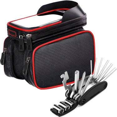 Deco Essentials Bike Frame Cell Phone Mount w/ Large Storage and 16-in-1 Bike Repair Tool