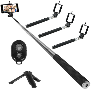 Deco Essentials 4-Pack Telescopic Metal 33" Selfie Stick w/ Tripod, Wireless Remote, iOS/Android