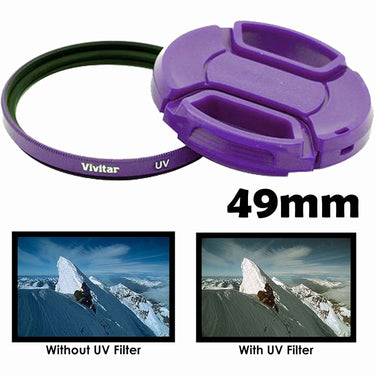 Vivitar 49mm UV Filter and Snap On Cap - Purple