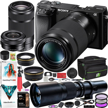 Sony a6100 Mirrorless Camera ILCE-6100YB 2 Lens 16-50mm 55-210mm + 500mm Bundle