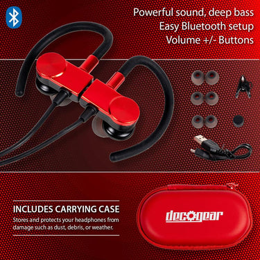 Deco Gear Magnetic Wireless Sport Earbuds - Red - Carrying Case - Open Box