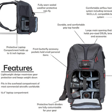 Deco Photo Power Strap w/ Camera Battery Charger Universal for Sony Nikon Canon + Backpack