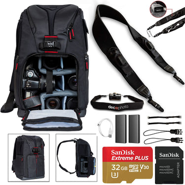 Deco Photo Power Strap w/ Camera Battery Charger Universal for Sony Nikon Canon + Backpack