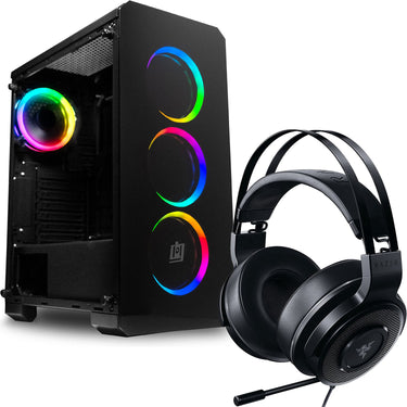 Deco Gear Mid-Tower PC Gaming Computer Case w/ Razer Thresher Tournament Wired Headset