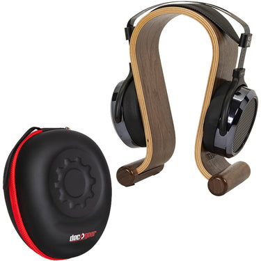Deco Gear Wood Headphone Display Stand Secure Tabletop Holder w/ Hard Travel Case