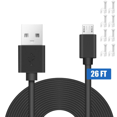 Deco Essentials 26FT Power Extension Cable Plus 8 Cable Hooks, Black