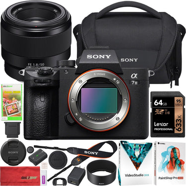 Sony a7 III Mirrorless 4K Camera Full Frame + FE 50mm F1.8 Lens Kit + Case Bundle