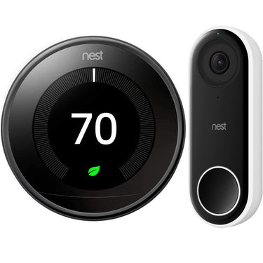 Google Nest Learning Smart Thermostat 3rd Gen Mirror Black T3018US + Hello Video Doorbell