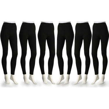 Fashionable Legs 6-Pack Fleece Lined Leggings Midnight Black Regular Size ( M/L )