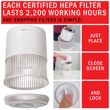 Deco Home Compact Air Purifier with HEPA 13, Infrared Technology, Replacement HEPA Filter