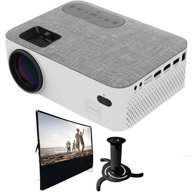 RCA RPJ143 Portable Home Theater Projector (White) with Screen and Mount Bundle