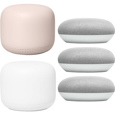 Google Nest Wifi Router Mesh System AC2200 + Access Point GA01425 Sand + 3Pk Home Mini