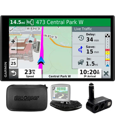 Garmin Drivesmart 65T GPS Navigator (Refurbished) + Universal Bundle + Case, Car Socket
