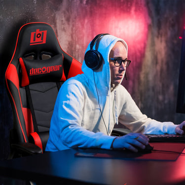 Deco Gear Ergonomic Foam Gaming Chair with Adjustable Head and Lumbar Support, Red