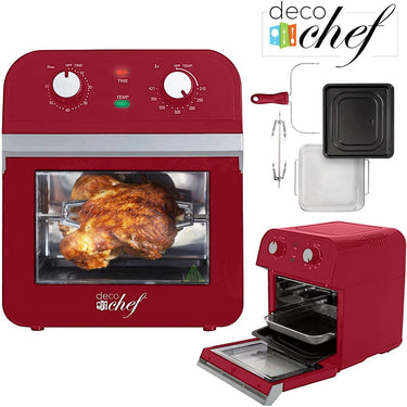 Deco Chef XL 12.7QT Oil Free Air Fryer Convection Oven Multi-Function X-Large Capacity Red