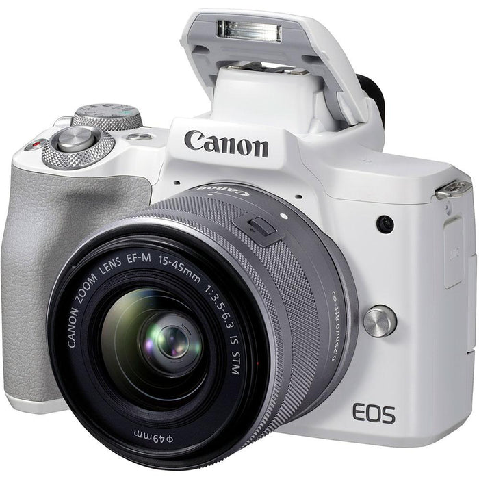 Canon EOS M50 Mark II Mirrorless Digital Camera (White) w/ EF-M 15-45mm IS STM Lens