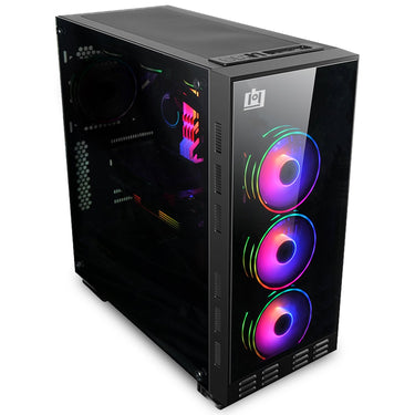 Deco Gear Mid-Tower PC Case with 3 Sided Tempered Glass, 3 RGB Cooling Fans and Controller
