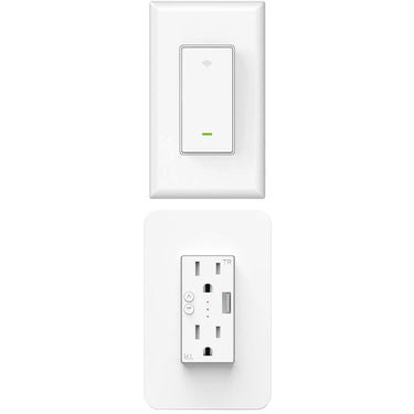 Deco Essentials WiFi Smart Light Switch + Deco Essentials Smart Wall Outlet Plug