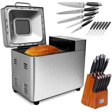 Deco Chef 2 LB Stainless Steel Bread Maker with 12 Piece Stainless Steel Knife Set Bundle