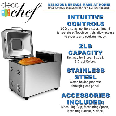 Deco Chef 2 LB Stainless Steel Bread Maker with 12 Piece Stainless Steel Knife Set Bundle