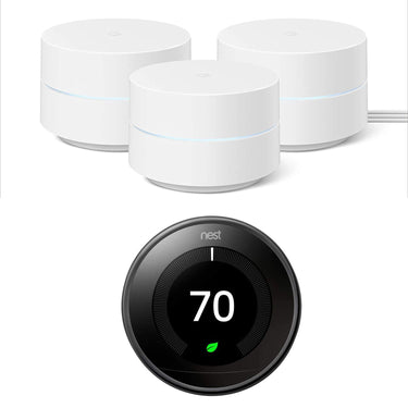 Google Wifi Network System Router AC1200 (3pk) w/ Learning Thermostat, Mirror Black