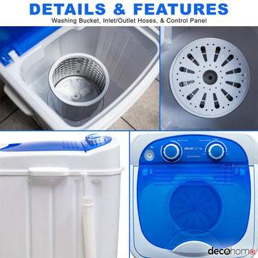 Deco Home Portable Washing Machine for Apartments, Dorms, 8.8 lb Capacity, 250W Power