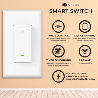 Deco Essentials WiFi Smart Light Switch, Compatible with Alexa and Google Home, No Hub Required