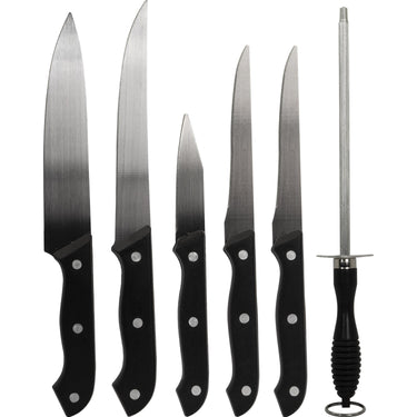 Deco Essentials 5-Piece Knife Set with Cutting Board and Sharpening Steel