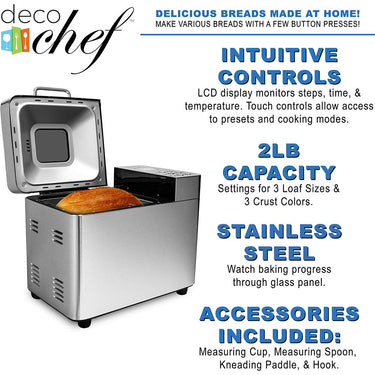 Deco Chef 2 LB Stainless Steel Bread Maker w/ 25 Smart Cooking Programs Open Box