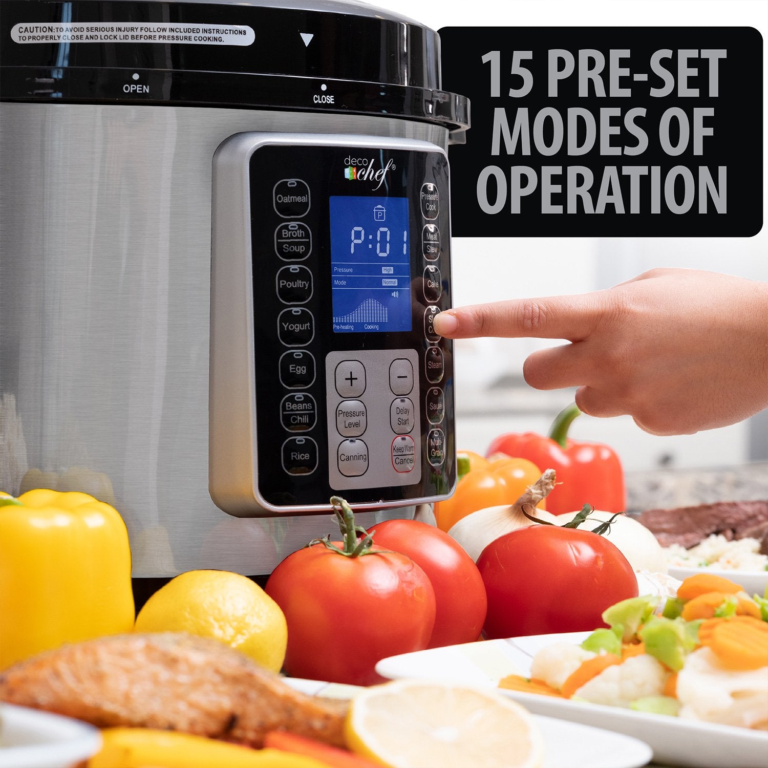 Decho Cooker Deco Gear 8QT 10-in-1 Pressure & Slow Cooker, Stainless Steel Bundle