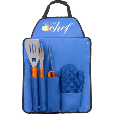 Deco Gear 3 Piece BBQ Tool Set with Apron, Spatula, Tongs, Fork & Mitt Open Box