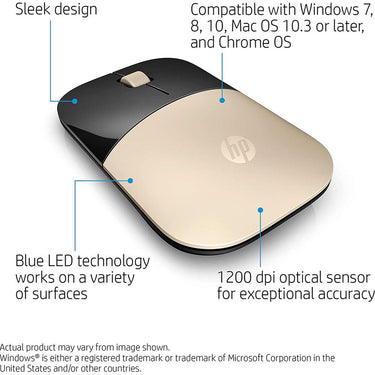Hewlett Packard Z3700 Wireless Mouse in Gold - X7Q43AA#ABL