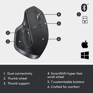 Logitech MX Master 2S Wireless Mouse Multi-Device Bluetooth 2.4GHz Wireless w/ Receiver