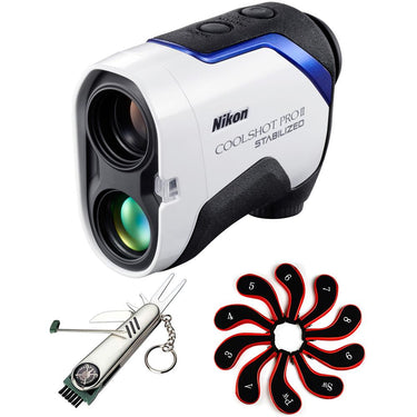 Nikon COOLSHOT ProII Stabilized Golf Rangefinder+Deco Essentials Golfing Bundle