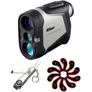 Nikon COOLSHOT 50i Golf Rangefinder with Deco Essentials Golfing Bundle
