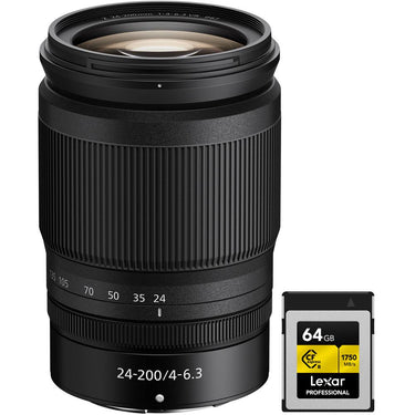 Nikon NIKKOR Z 24-200mm f/4-6.3 VR Lens Telephoto Zoom for Z Mount + 64GB Card