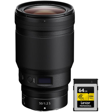 Nikon NIKKOR Z 50mm f/1.2 S Full Frame Prime Lens for Z-Mount + 64GB Memory Card