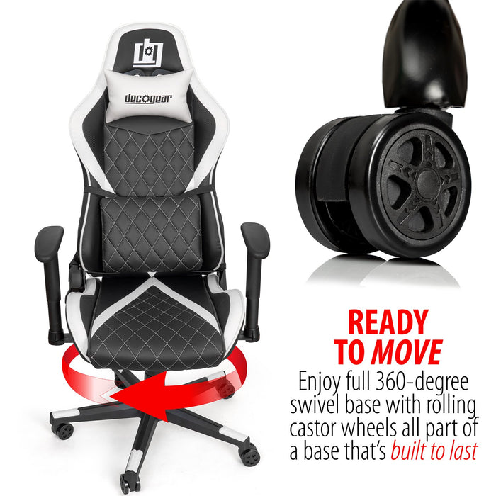 Deco Gear Ergonomic Foam Gaming Chair with Adjustable Head and Lumbar Support, White