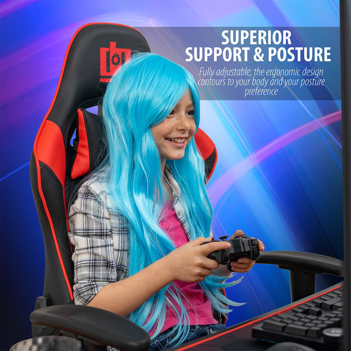 Deco Gear Ergonomic Foam Gaming Chair with Adjustable Head and Lumbar Support, Red