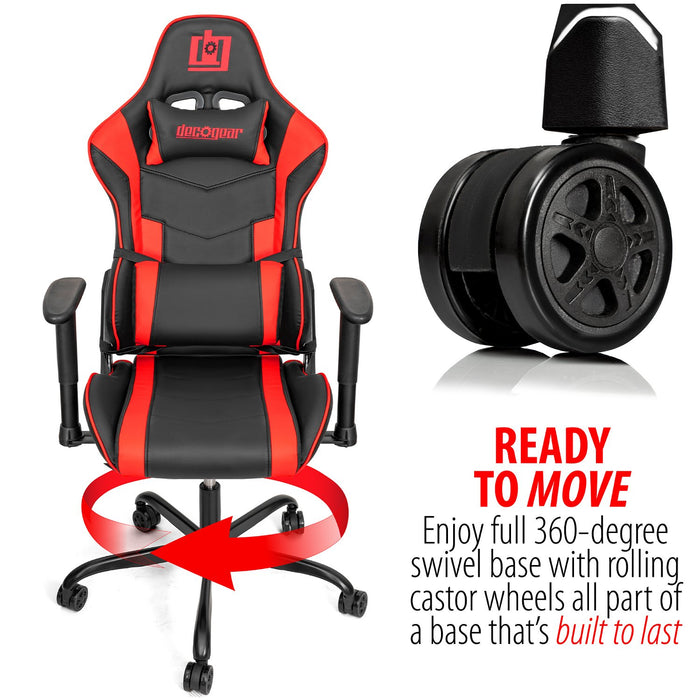 Deco Gear Ergonomic Foam Gaming Chair with Adjustable Head and Lumbar Support, Red