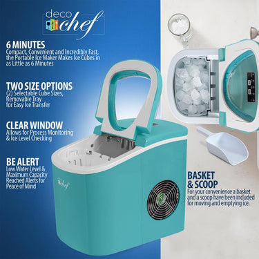 Deco Chef Turquoise Compact Electric Ice Make, 26 Lbs Per Day Open Box