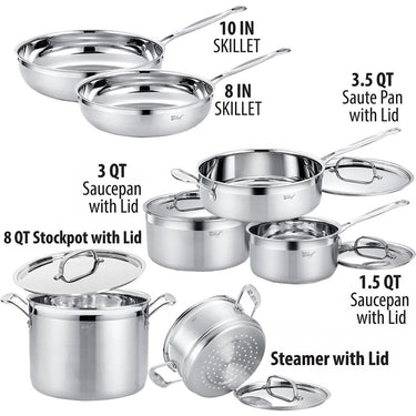 Deco Chef Steel Cookware 12 PC Starter Set, Tri-Ply Core, Handles Open Box